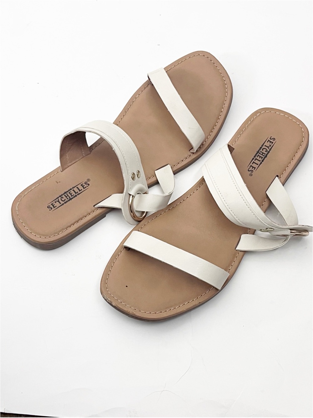 SEYCHELLES Cream Accent Strap Slip On Sandals 8.5M Casual Boho Neutral Coastal